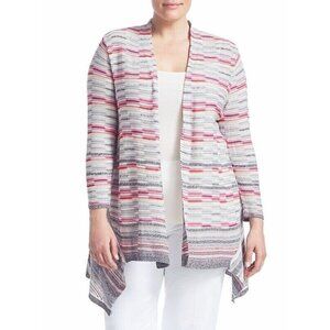 Nic + Zoe Womens Sz 1X Striped Linen Cardigan Sweater Duster Handkerchief Hem